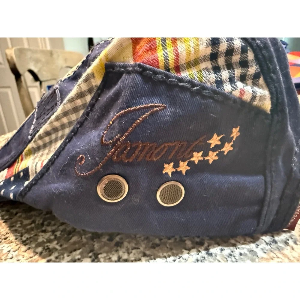 Yangguan Patchwork Flat Cap Navy Blue Plaid Ivy Newsboy Hat Mixed Pattern Star